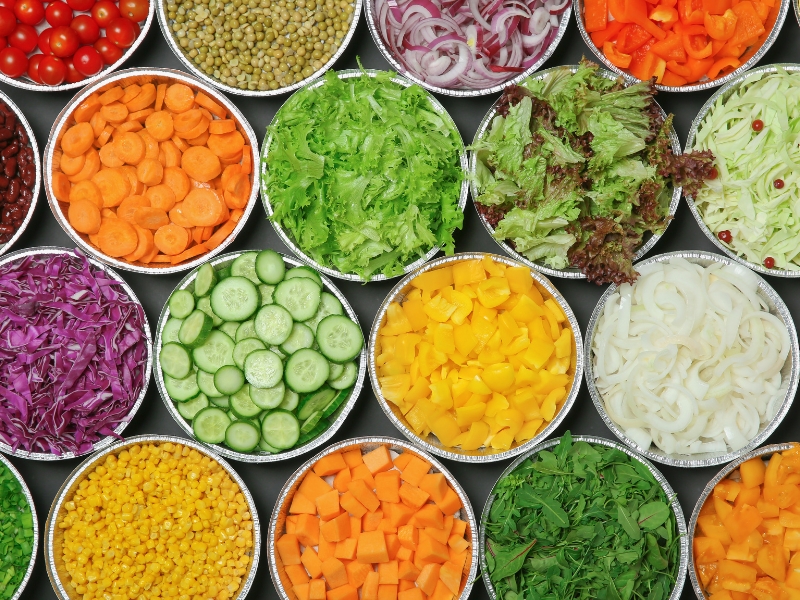 Top View of Salad Bar with Assortment of Ingredients