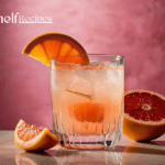 A glass of virgin Paloma with a slice of grapefruit on the rim