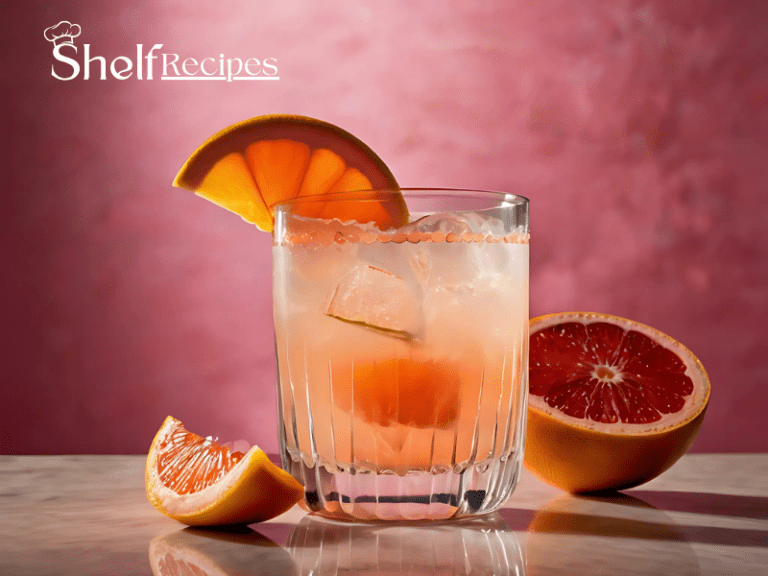 A glass of virgin Paloma with a slice of grapefruit on the rim