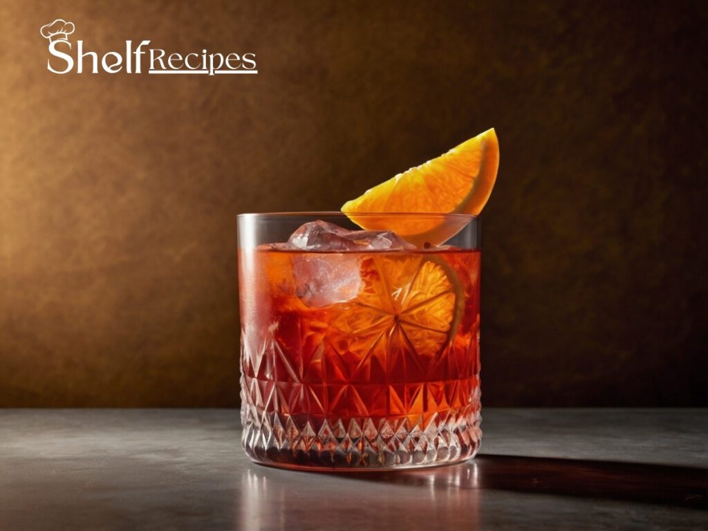 A vibrant negroni mocktail served in a lowball glass with an orange twist