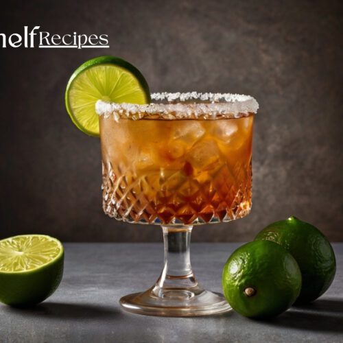 Glass of non-alcoholic tamarind margarita with lime and Tajín rim