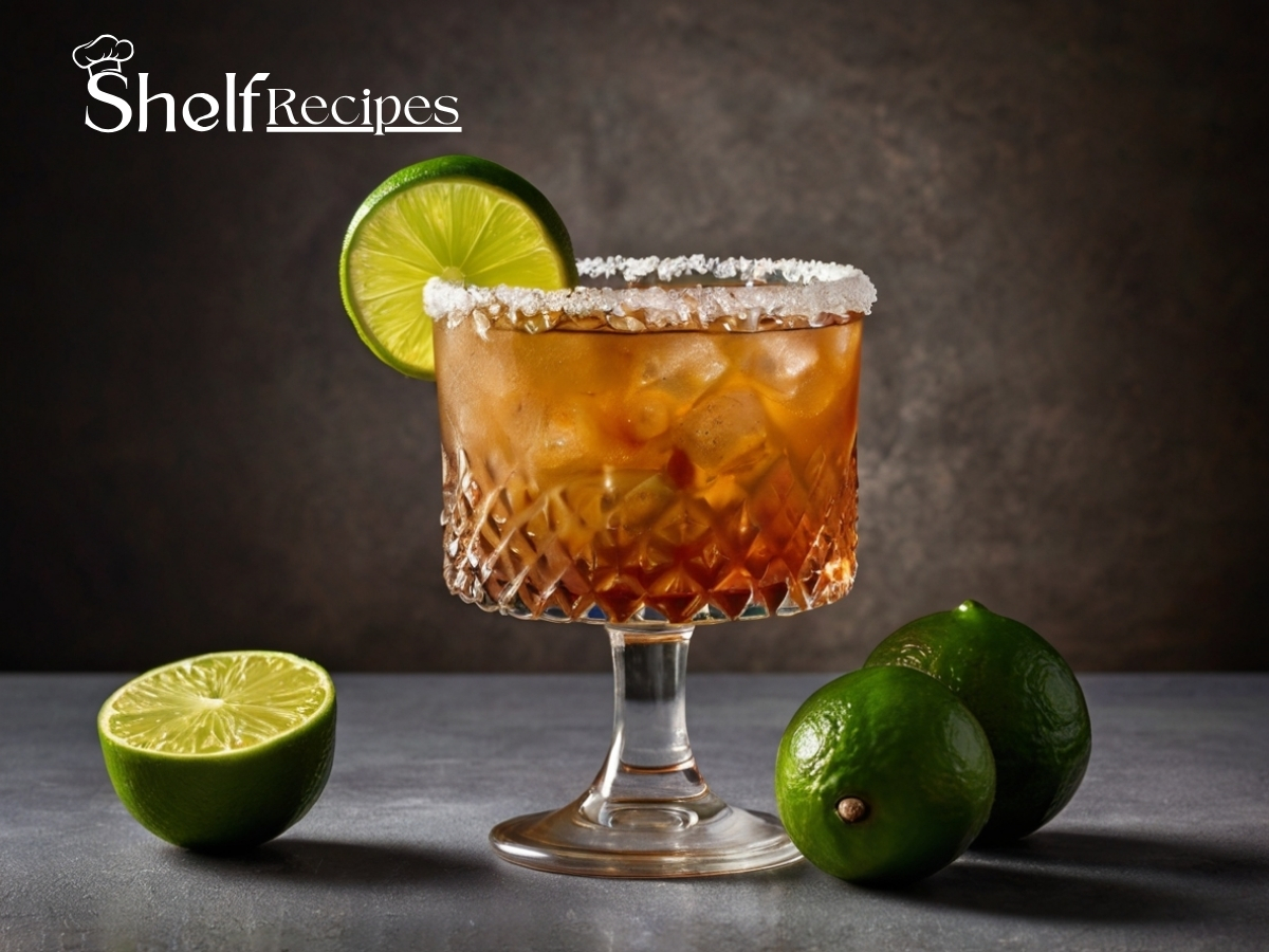 Glass of non-alcoholic tamarind margarita with lime and Tajín rim