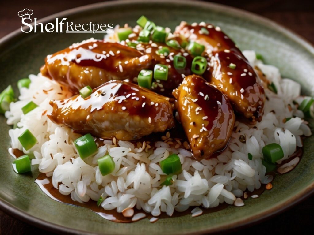 Golden-brown teriyaki chicken glistening with a rich, glossy sauce, sprinkled with sesame seeds and fresh green onions for a restaurant-style finish that looks as irresistible as it tastes.